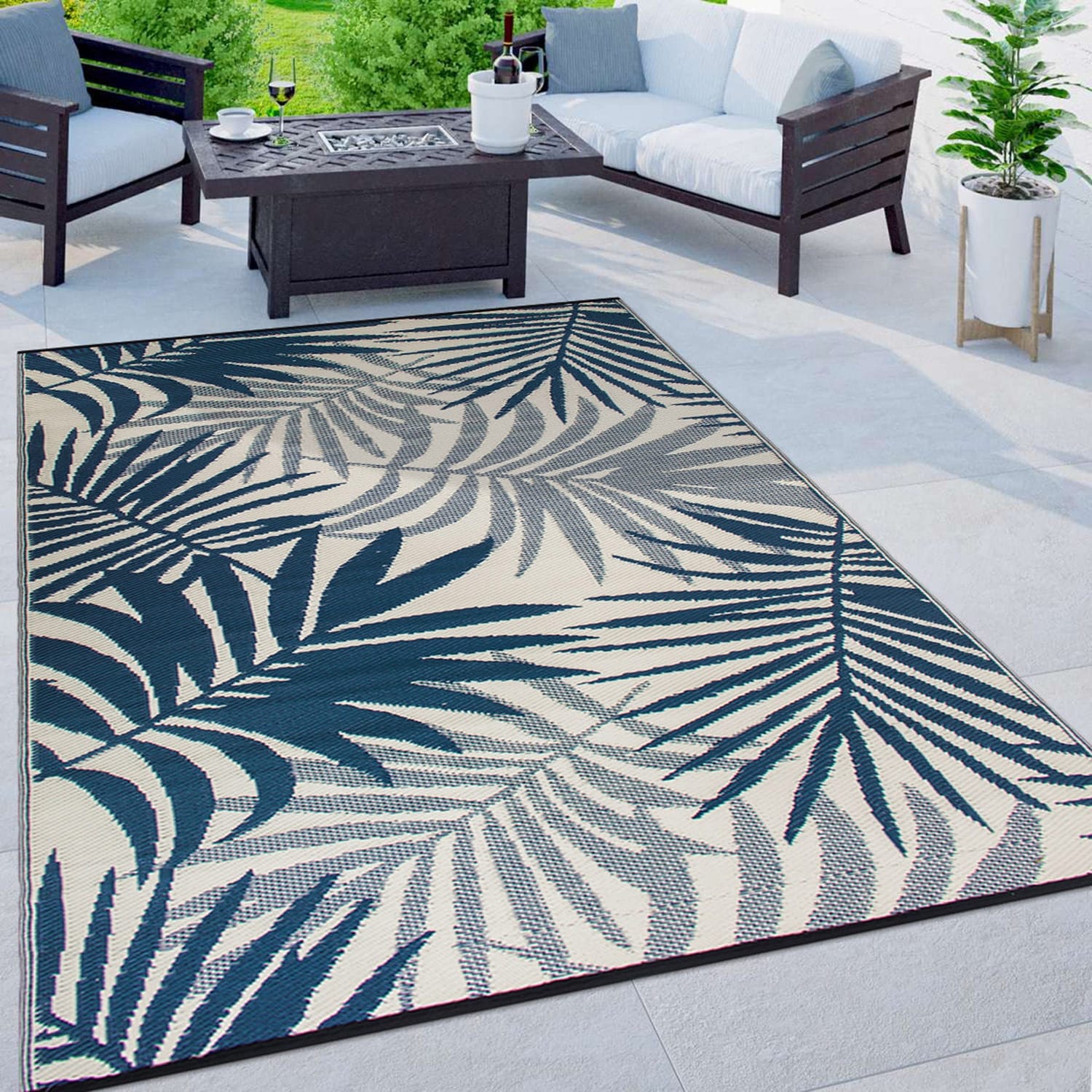 Tapis d'extérieur réversibles en plastique à motifs floraux modernes