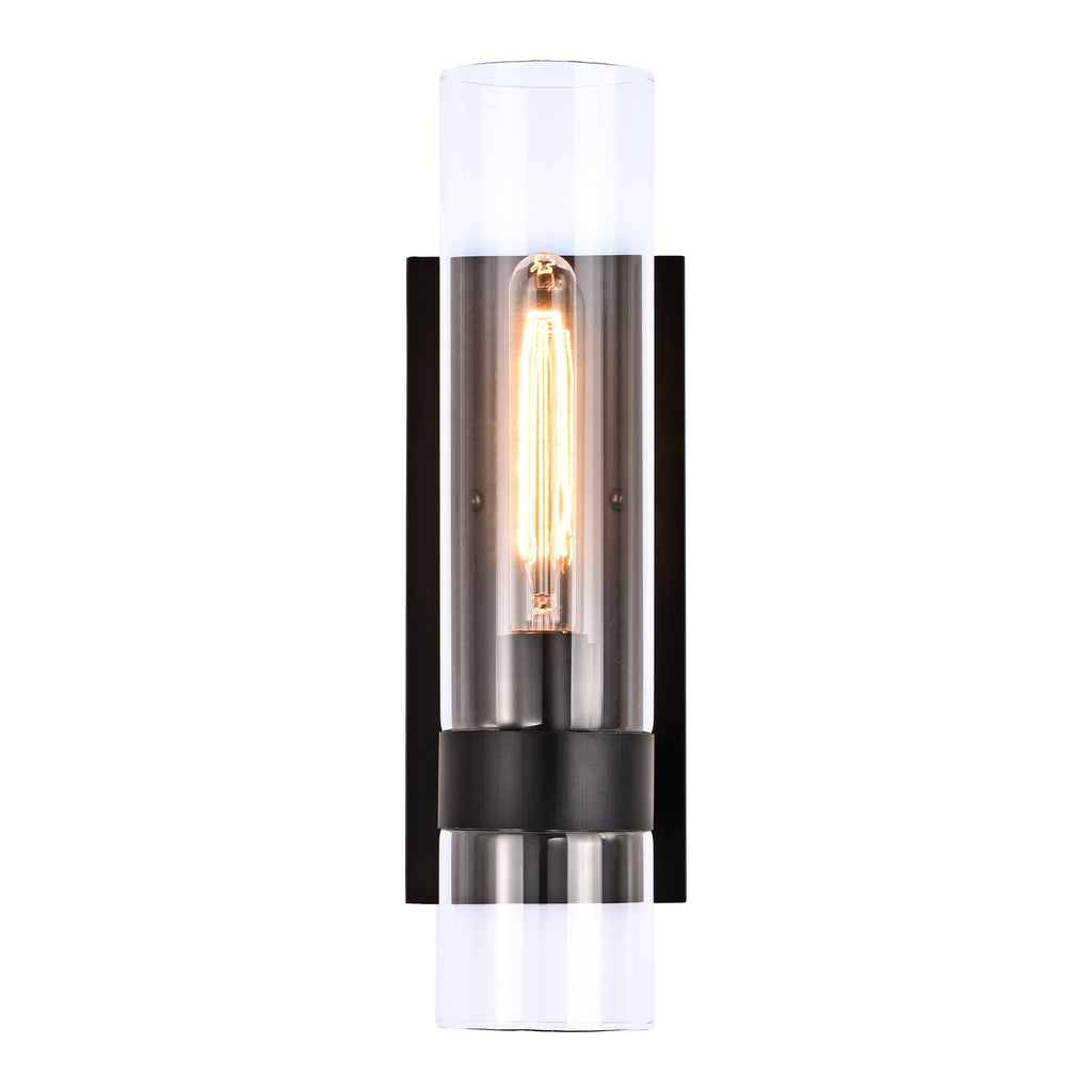 Applique murale cylindrique en verre transparent à 1 lumière