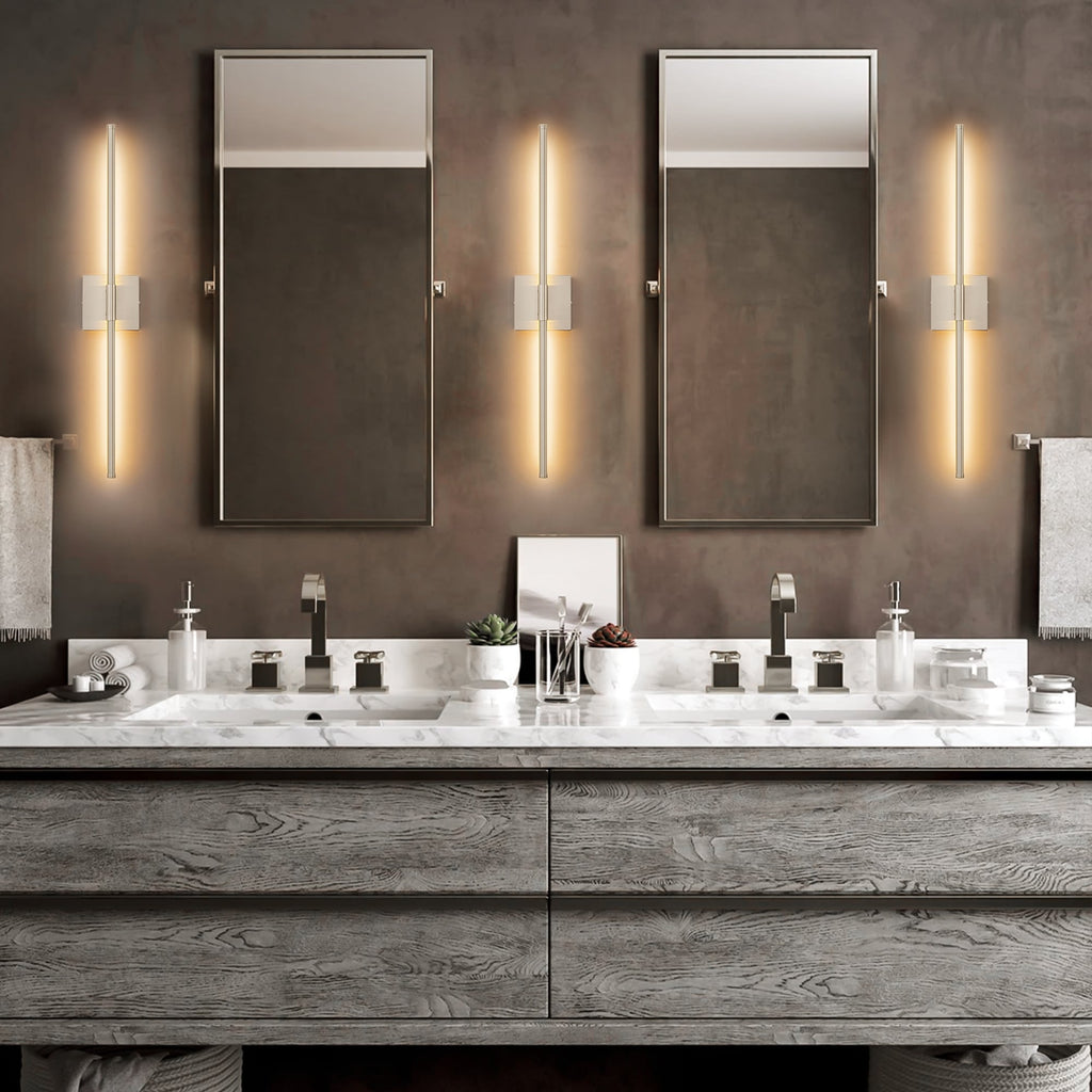 Applique murale linéaire moderne à 1 ampoule, noire, dorée et nickel, à LED, à intensité variable, pour salle de bain