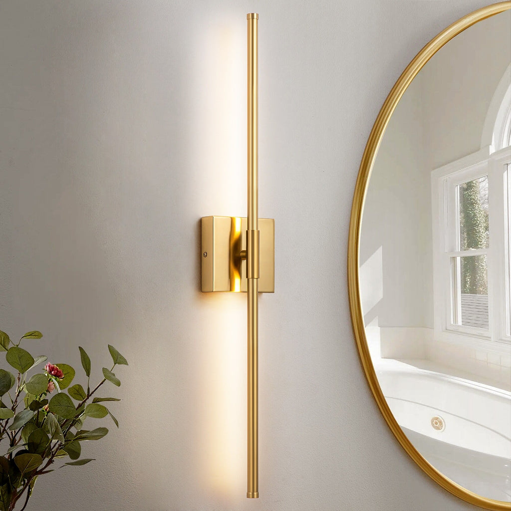 Applique murale linéaire moderne à 1 ampoule, noire, dorée et nickel, à LED, à intensité variable, pour salle de bain