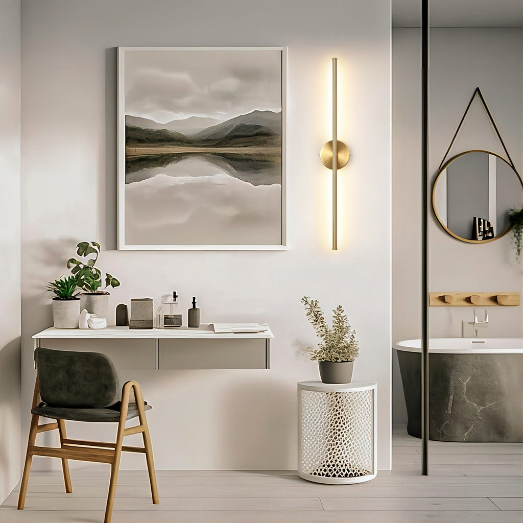 Applique murale linéaire moderne à 1 ampoule, noire, dorée et nickel, à LED, à intensité variable, pour salle de bain