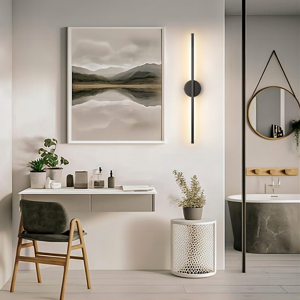Applique murale linéaire moderne à 1 ampoule, noire, dorée et nickel, à LED, à intensité variable, pour salle de bain