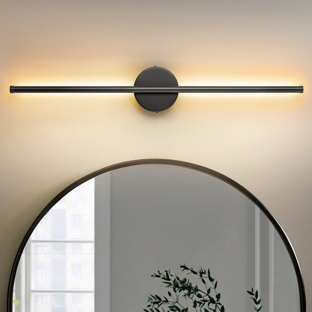 Applique murale linéaire moderne à 1 ampoule, noire, dorée et nickel, à LED, à intensité variable, pour salle de bain