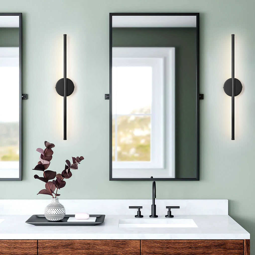 Applique murale linéaire moderne à 1 ampoule, noire, dorée et nickel, à LED, à intensité variable, pour salle de bain