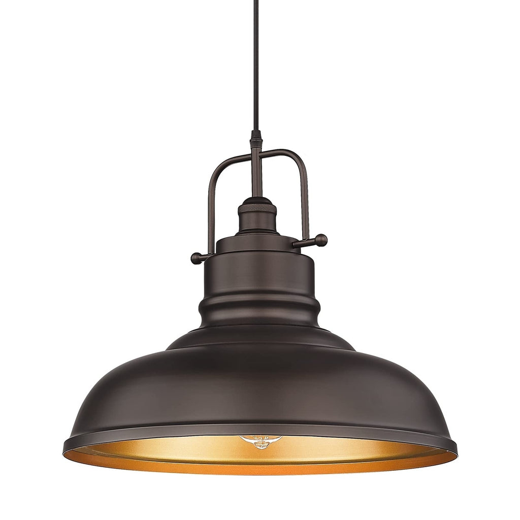 Suspension industrielle à 1 lumière, style dôme en métal, finition bronze huilé