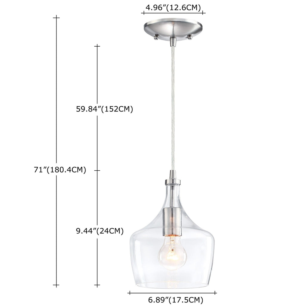 Suspension en verre transparent en forme de larme pour îlot de cuisine à 1 lumière (1 ou 3 packs au choix)