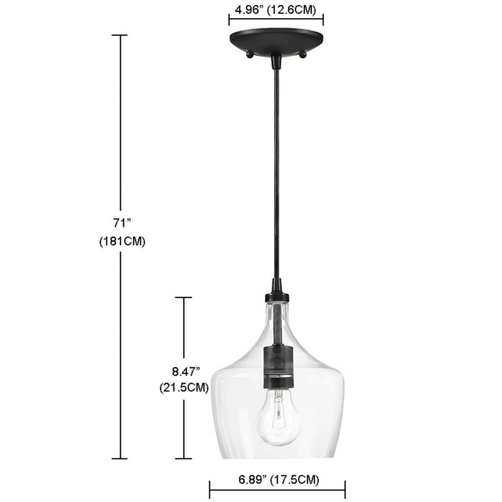 Suspension en verre transparent en forme de larme pour îlot de cuisine à 1 lumière (1 ou 3 packs au choix)