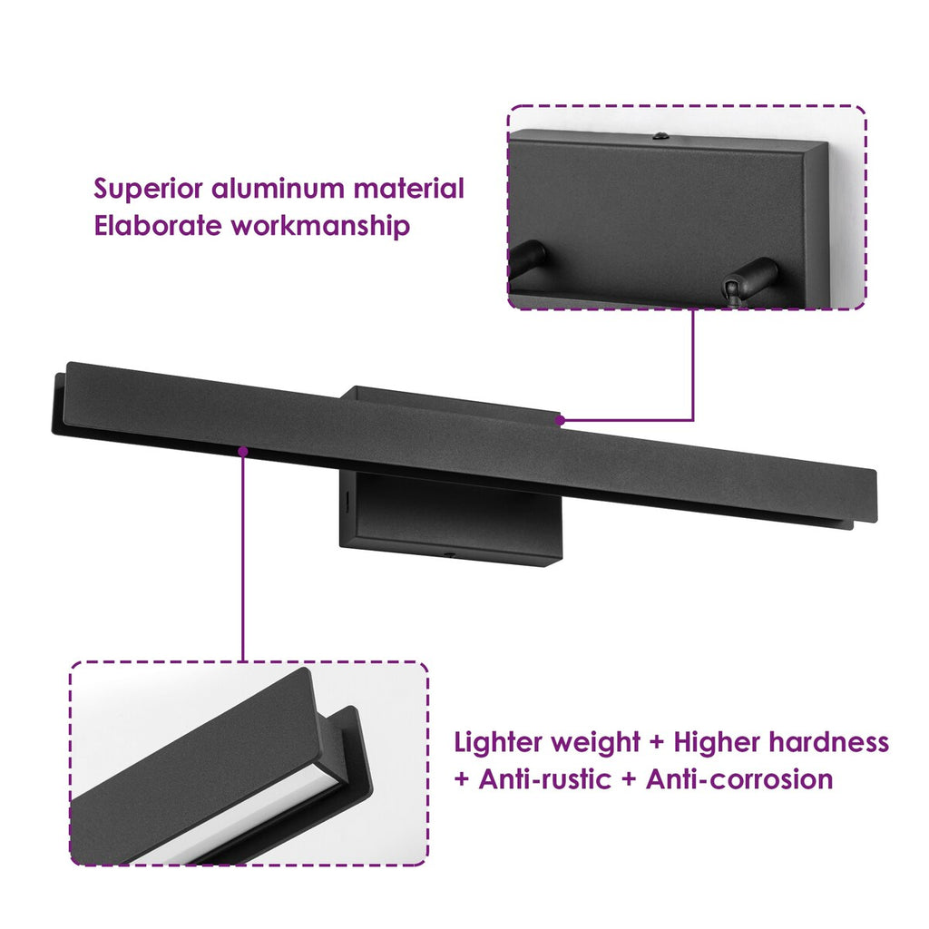 Applique murale LED intégrée rotative et linéaire noire moderne à 1 ampoule, à intensité variable et à changement de couleur