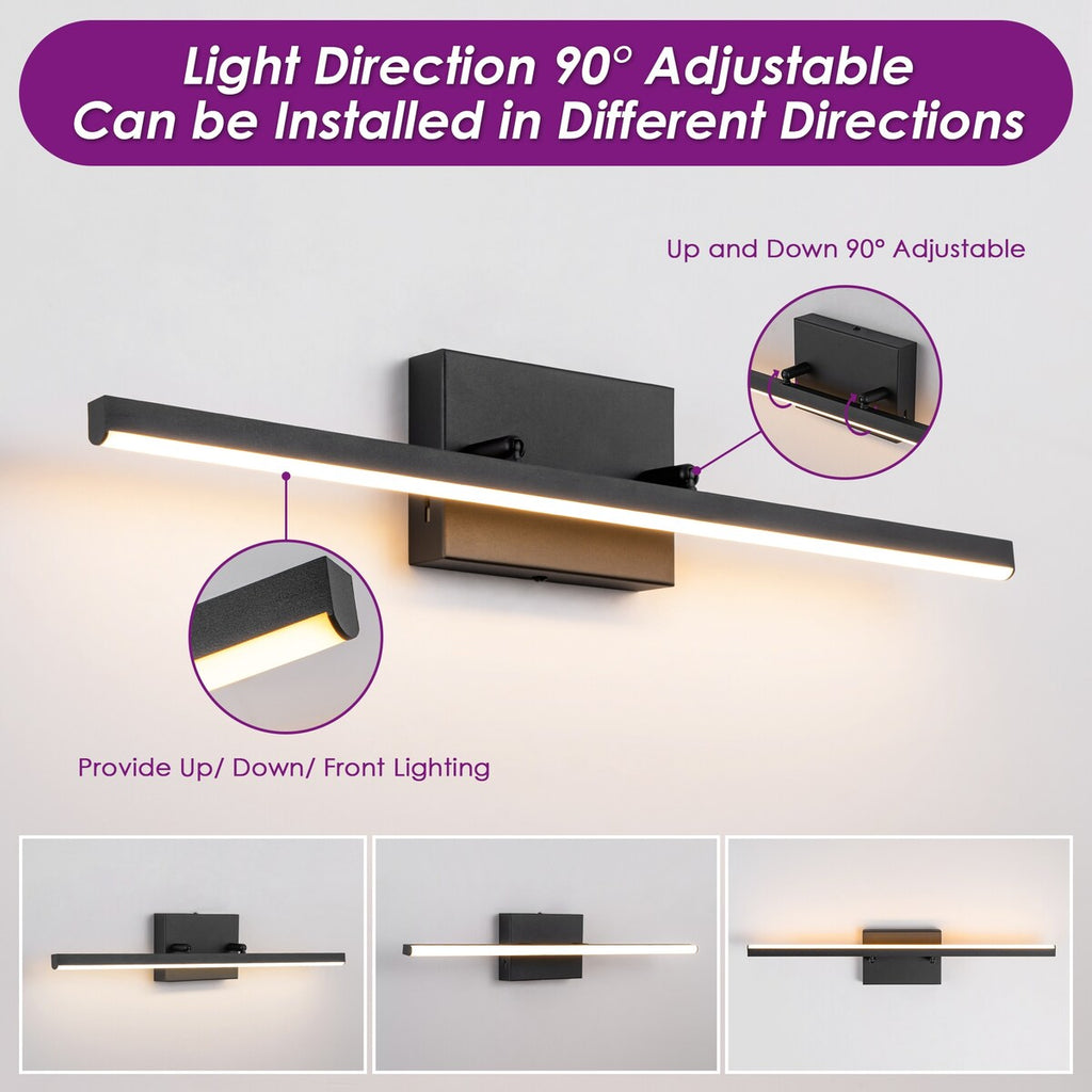 Applique murale LED intégrée rotative et linéaire noire moderne à 1 ampoule, à intensité variable et à changement de couleur