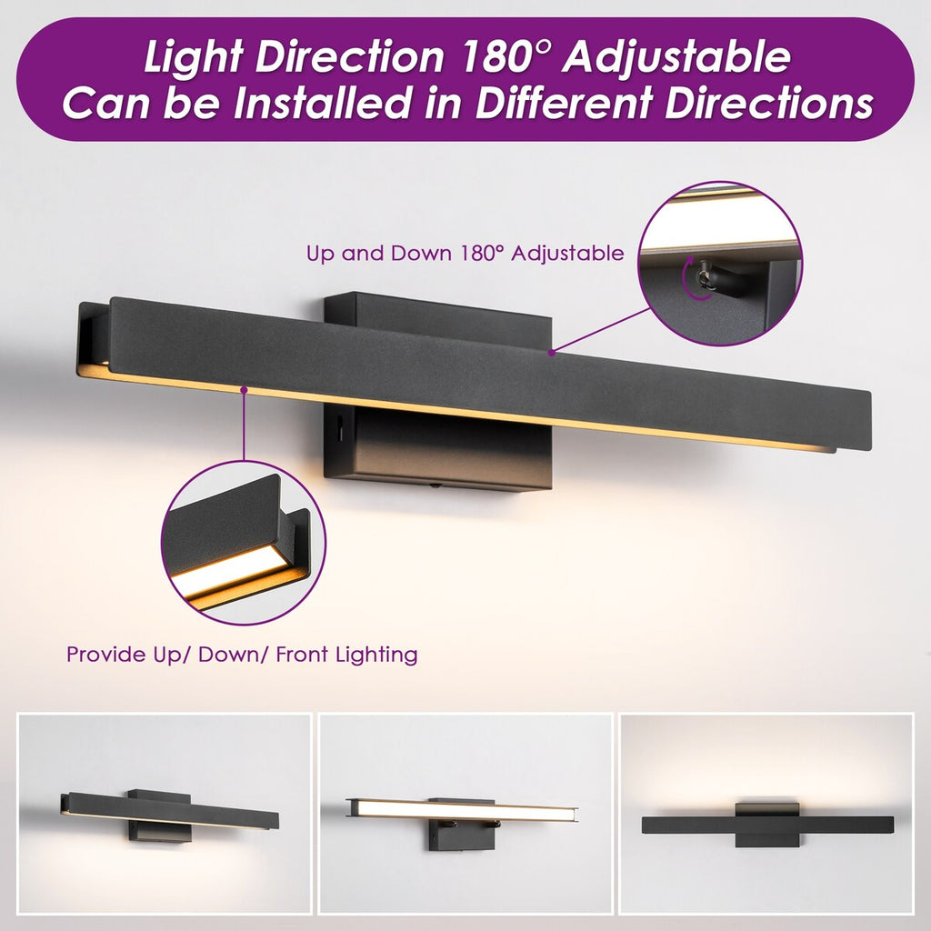 Applique murale LED intégrée rotative et linéaire noire moderne à 1 ampoule, à intensité variable et à changement de couleur