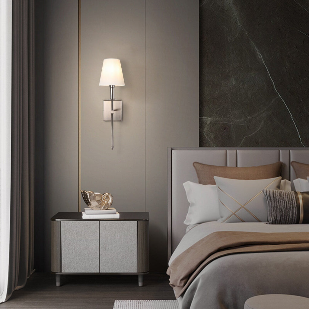 Applique murale à 1 lumière avec abat-jour en tissu blanc