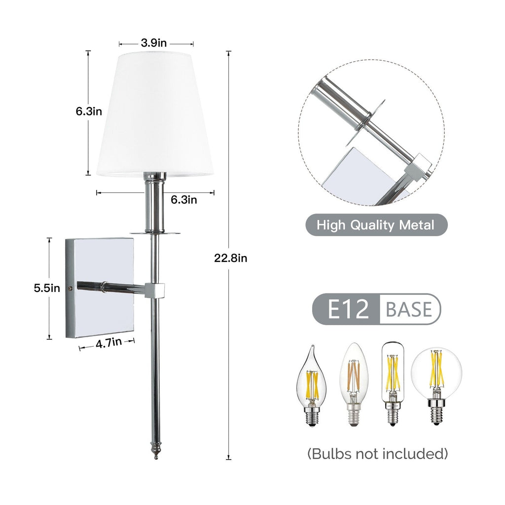 Applique murale à 1 lumière avec abat-jour en tissu blanc