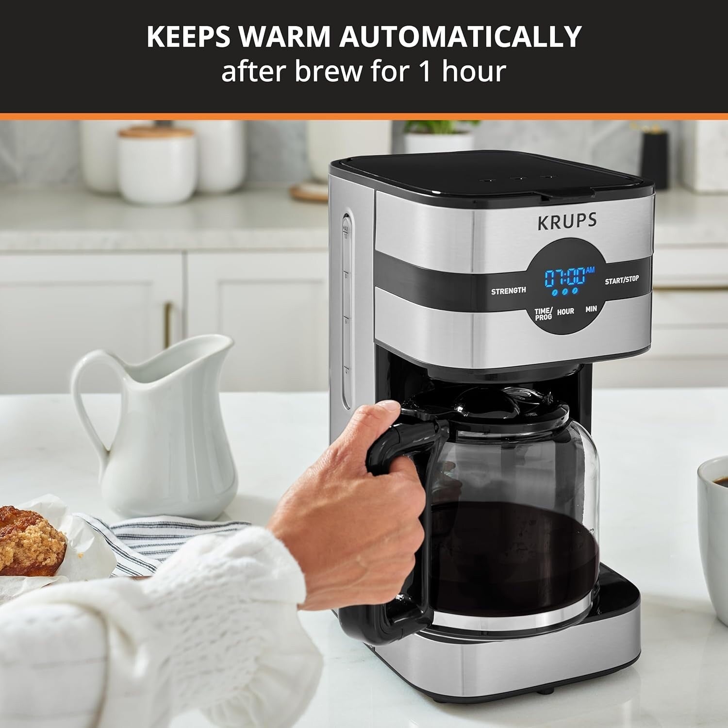 Cafetière numérique 10 tasses, acier inoxydable noir, infusion programmable, pause et service automatiques