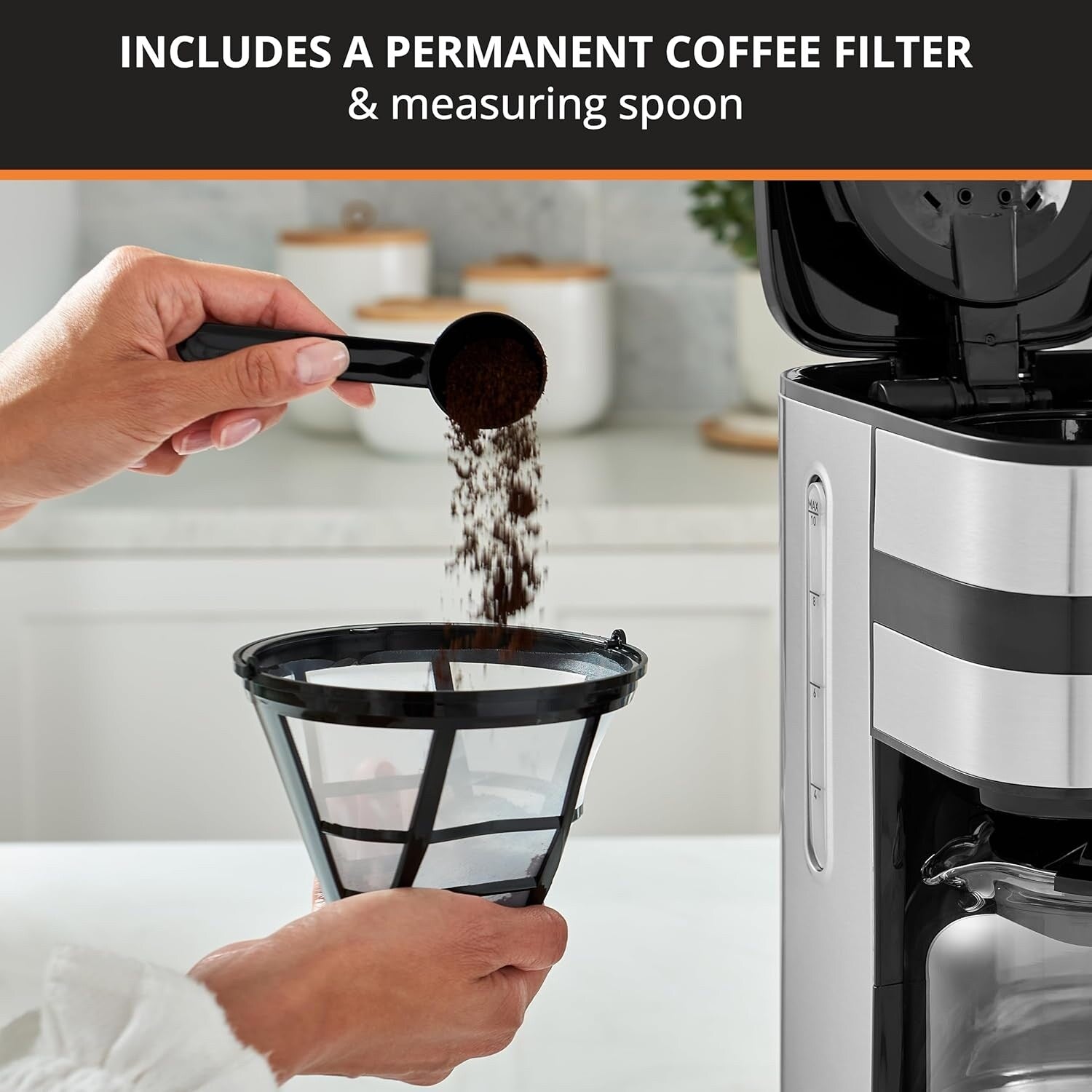 Cafetière numérique 10 tasses, acier inoxydable noir, infusion programmable, pause et service automatiques