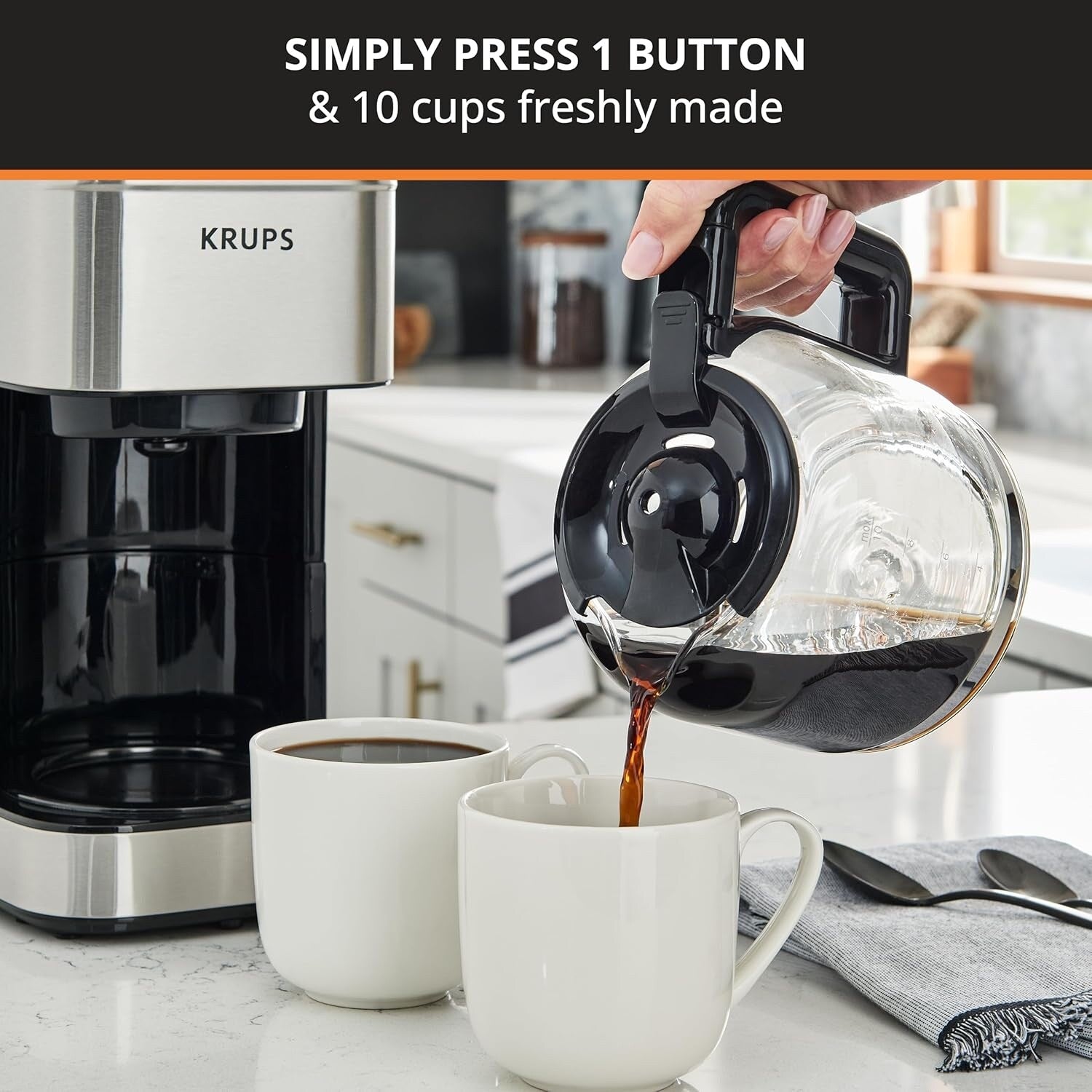 Cafetière filtre 10 tasses, affichage numérique, finition en acier inoxydable, minuterie programmable, arrêt automatique