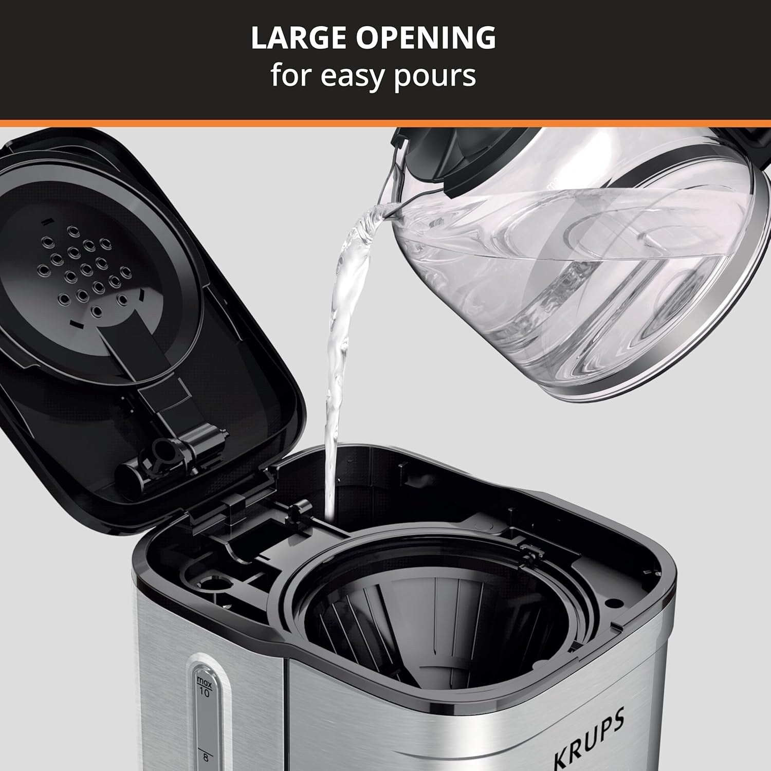 Cafetière filtre 10 tasses, affichage numérique, finition en acier inoxydable, minuterie programmable, arrêt automatique