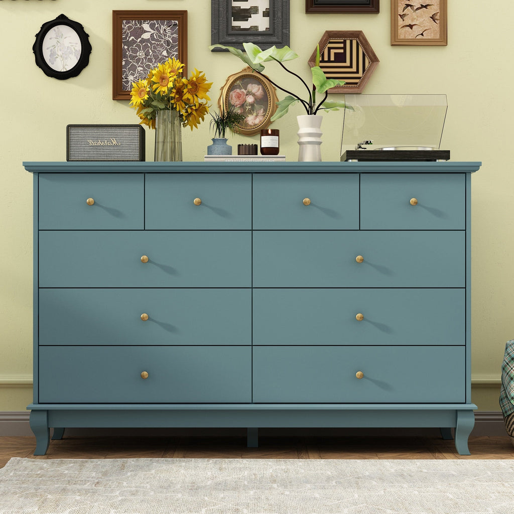 Commode double blanche à 10 tiroirs pour chambre à coucher, grand espace de rangement