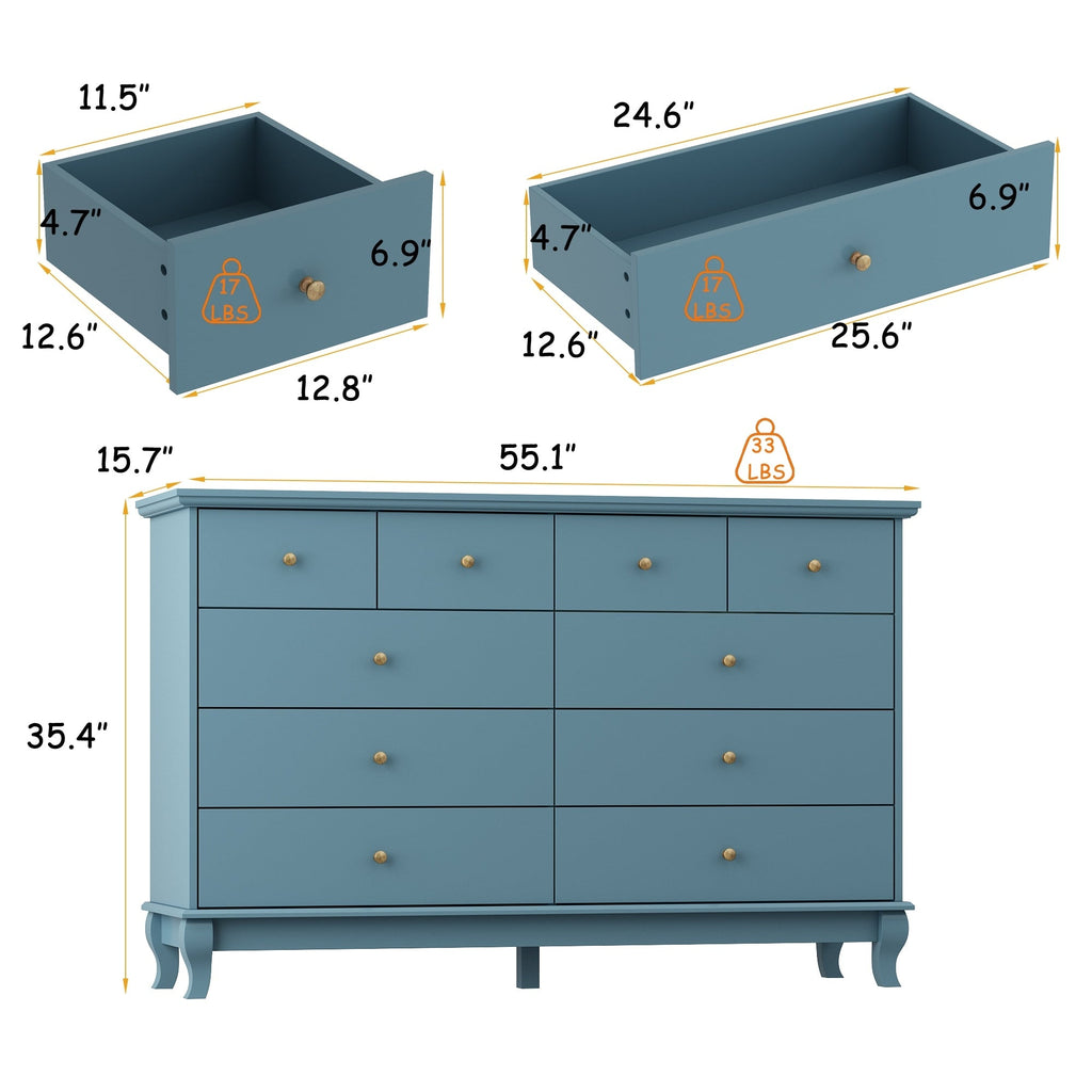 Commode double blanche à 10 tiroirs pour chambre à coucher, grand espace de rangement