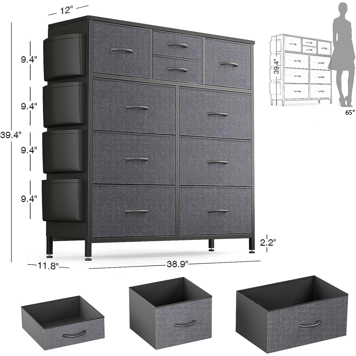Commode à 10 tiroirs en tissu, armoire de rangement, unité de rangement pour chambre à coucher