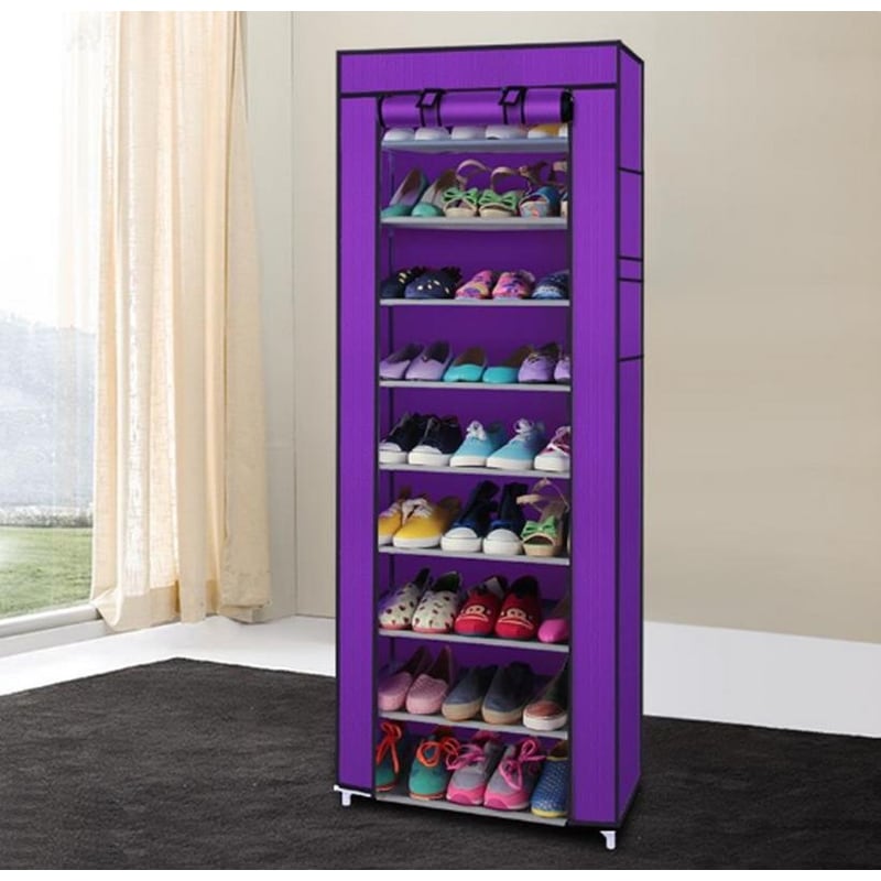Étagère à chaussures à 10 niveaux, organiseur de rangement utilitaire avec housse anti-poussière en tissu non tissé, violet