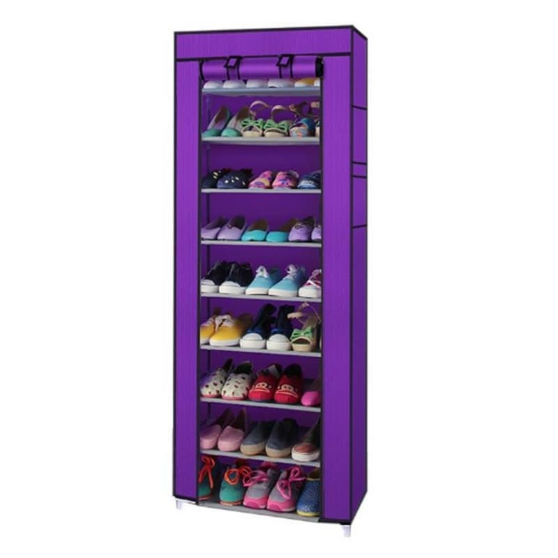 Étagère à chaussures à 10 niveaux, organiseur de rangement utilitaire avec housse anti-poussière en tissu non tissé, violet