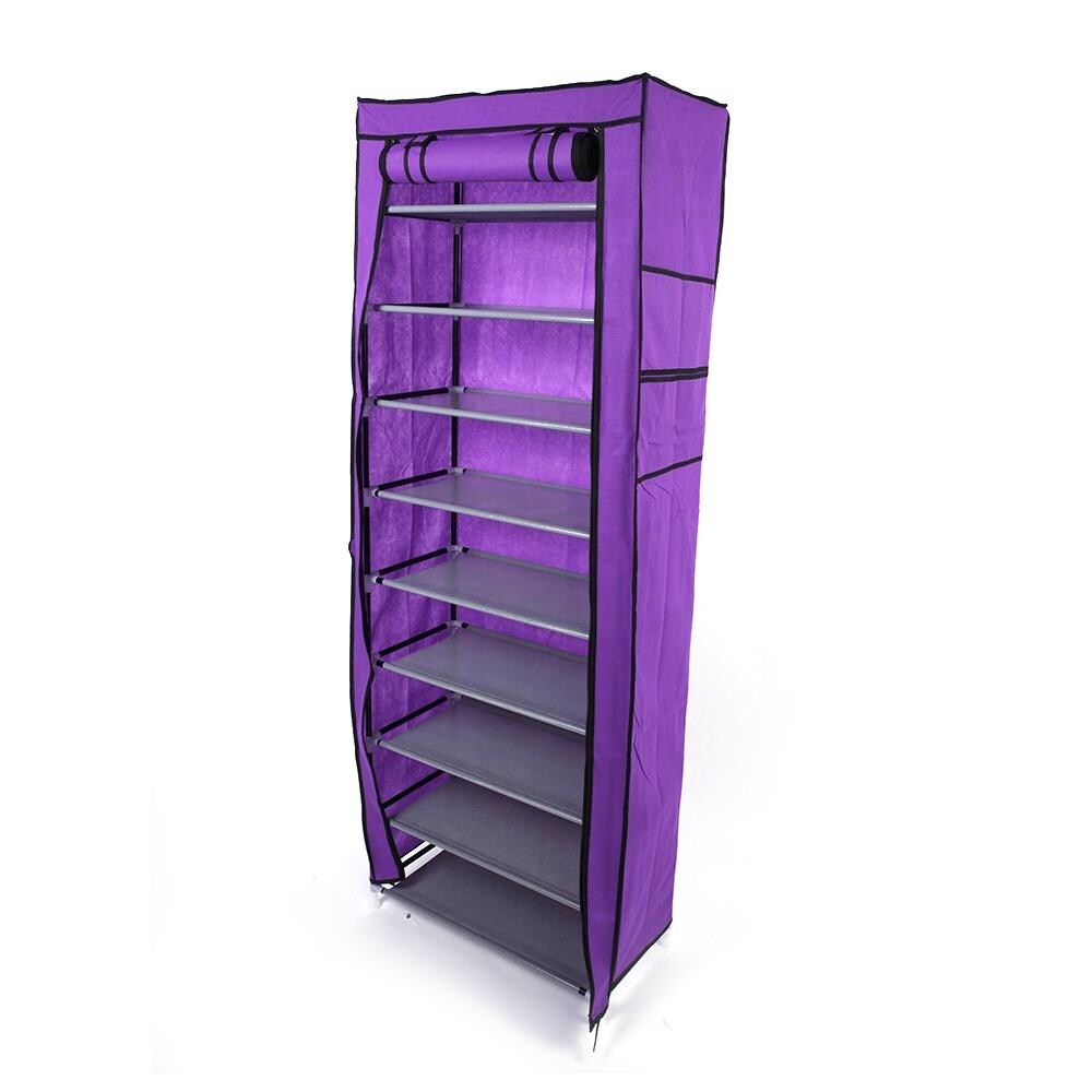 Étagère à chaussures à 10 niveaux, organiseur de rangement utilitaire avec housse anti-poussière en tissu non tissé, violet