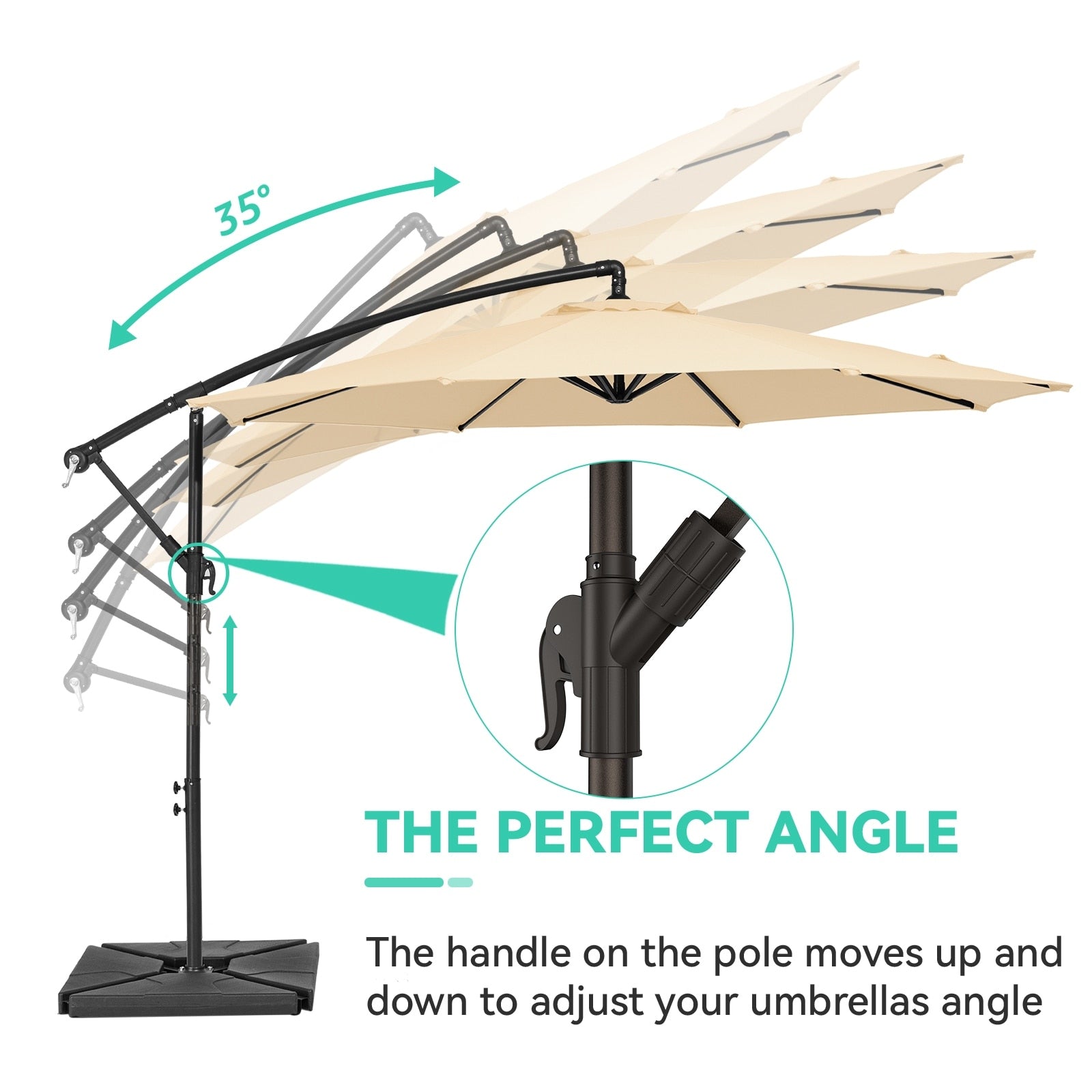 Parasol déporté à manivelle en acier de 10 pieds avec base lestée