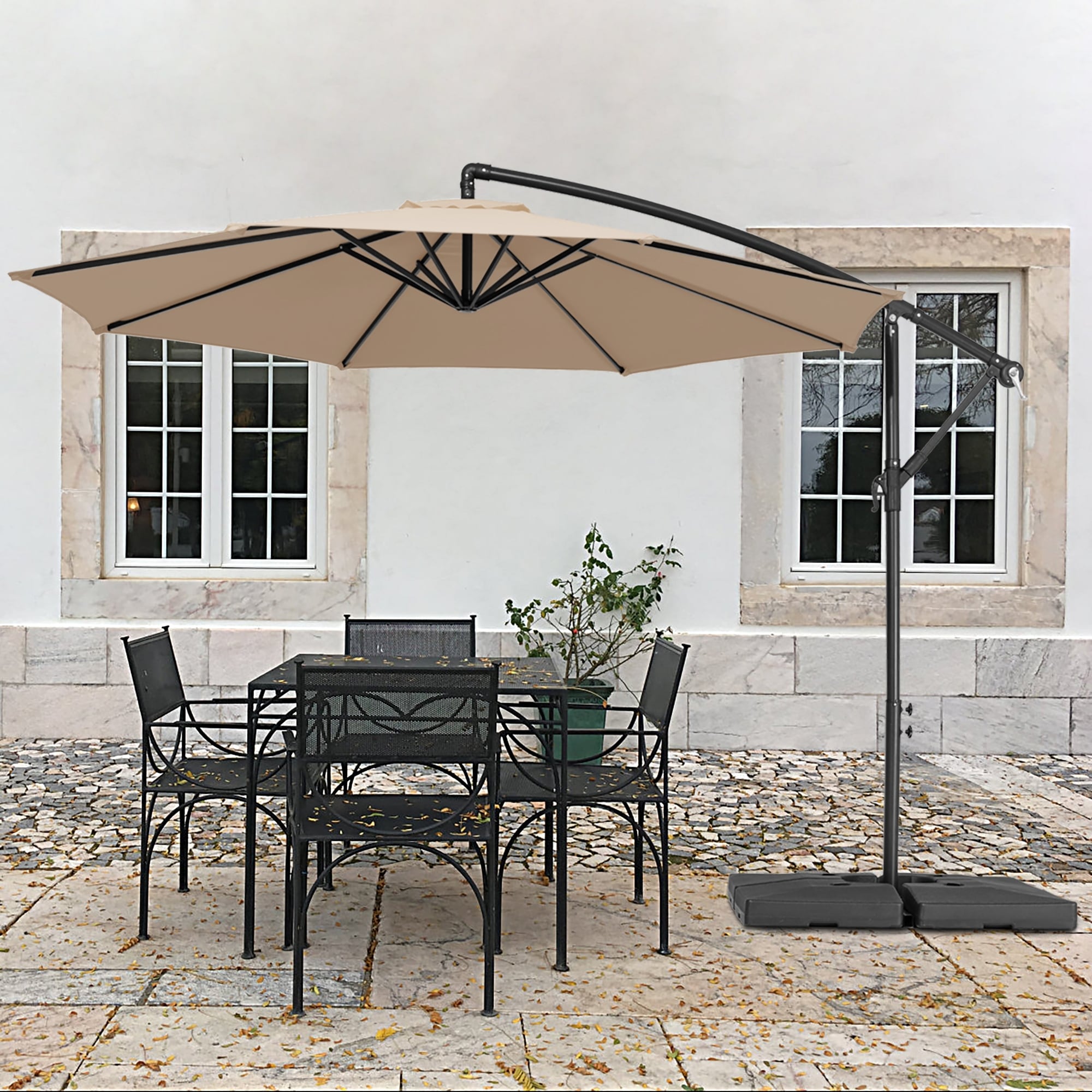 Parasol déporté à manivelle en acier de 10 pieds avec base lestée