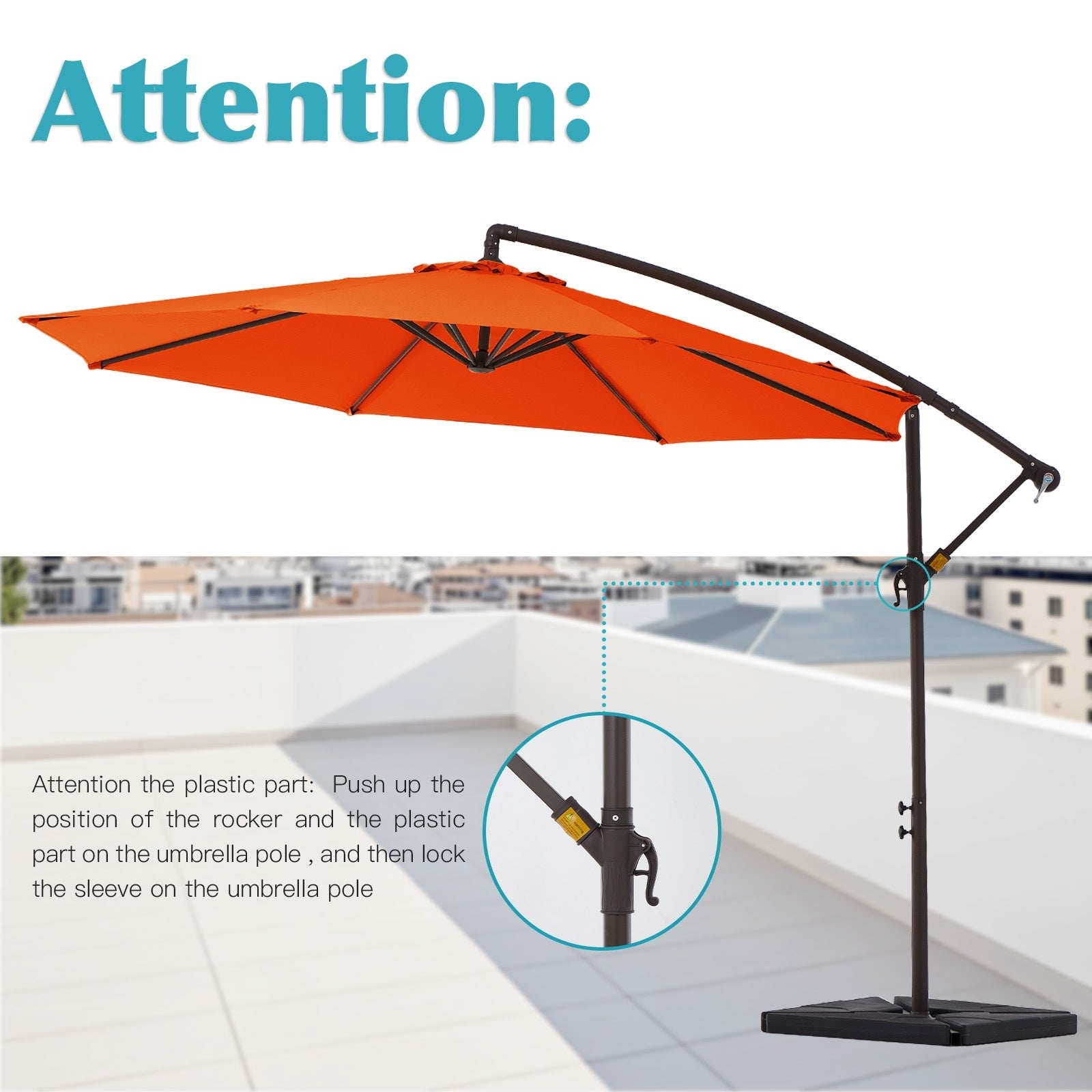 Parasol déporté à manivelle en acier de 10 pieds avec base lestée