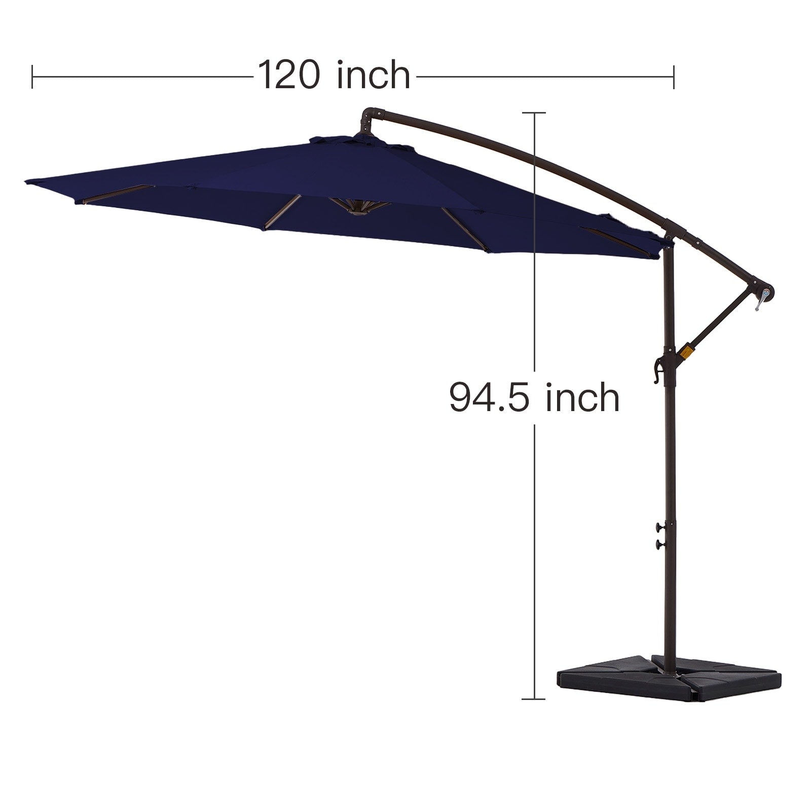 Parasol déporté à manivelle en acier de 10 pieds avec base lestée