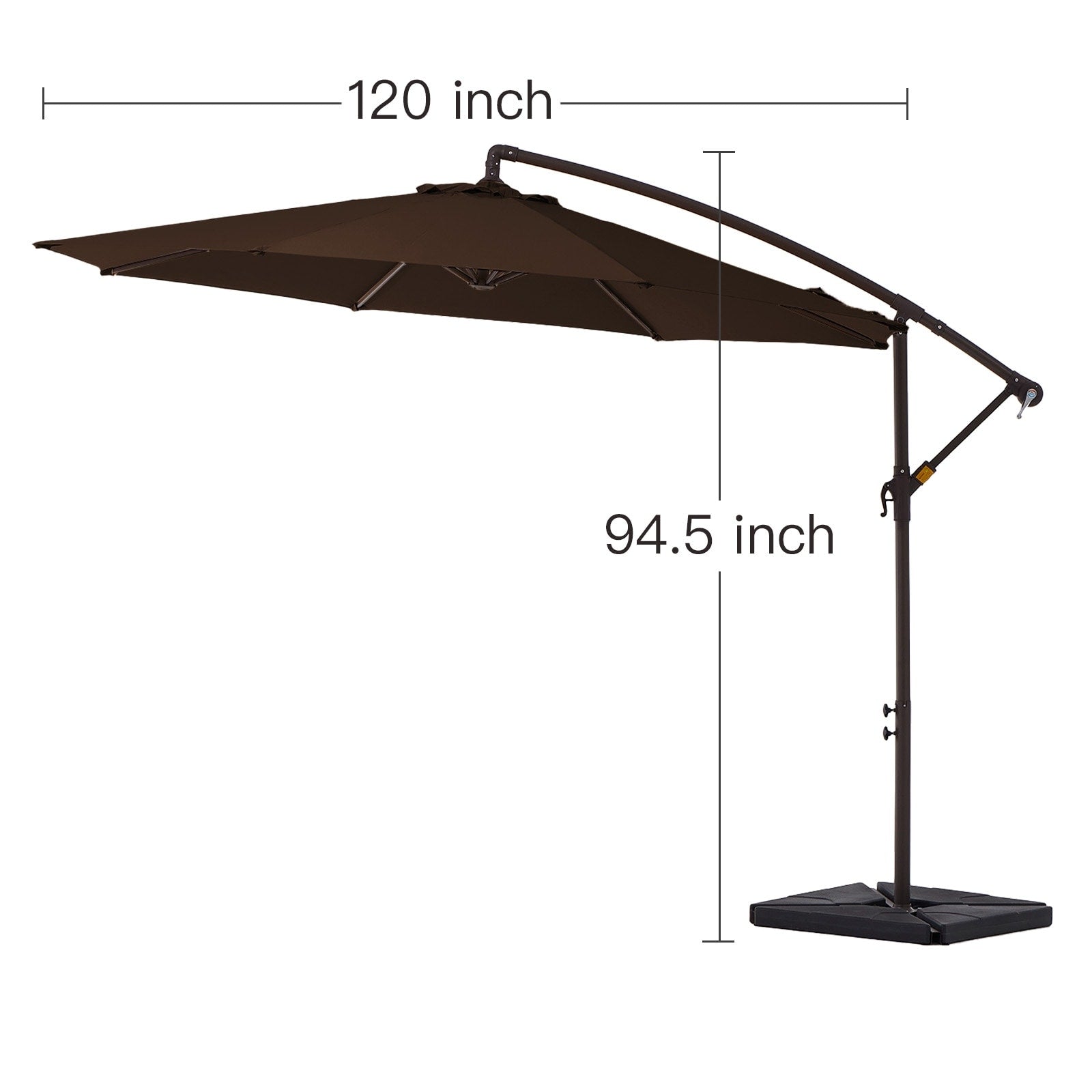 Parasol déporté à manivelle en acier de 10 pieds avec base lestée