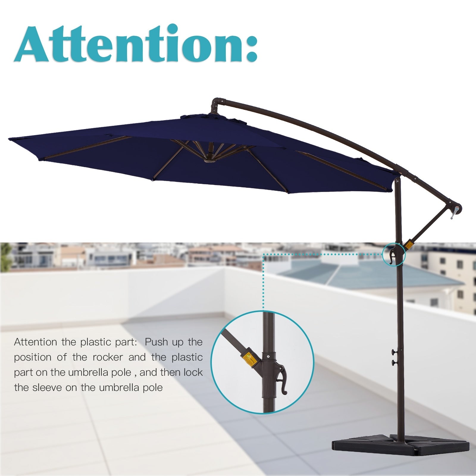 Parasol déporté à manivelle en acier de 10 pieds avec base lestée