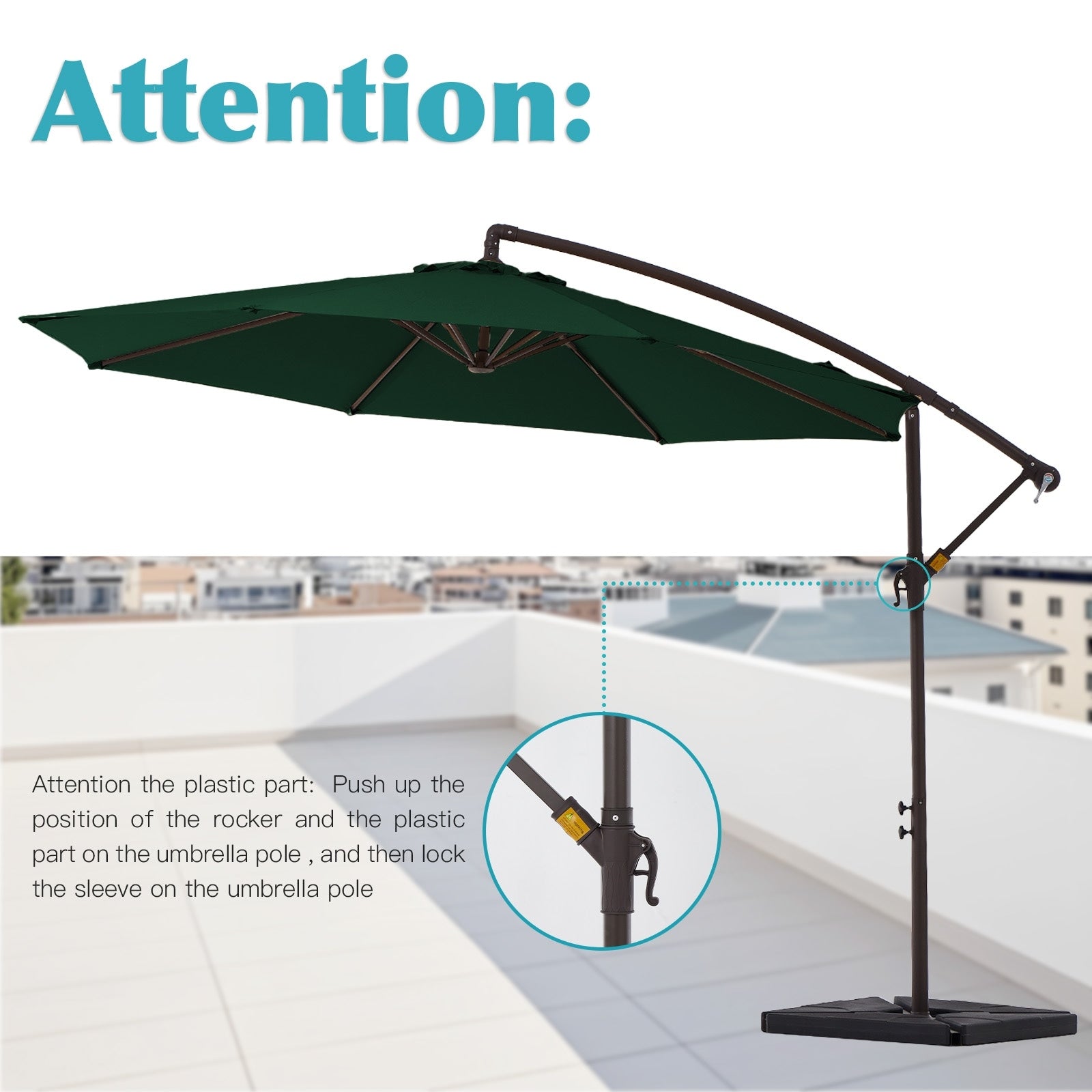 Parasol déporté à manivelle en acier de 10 pieds avec base lestée