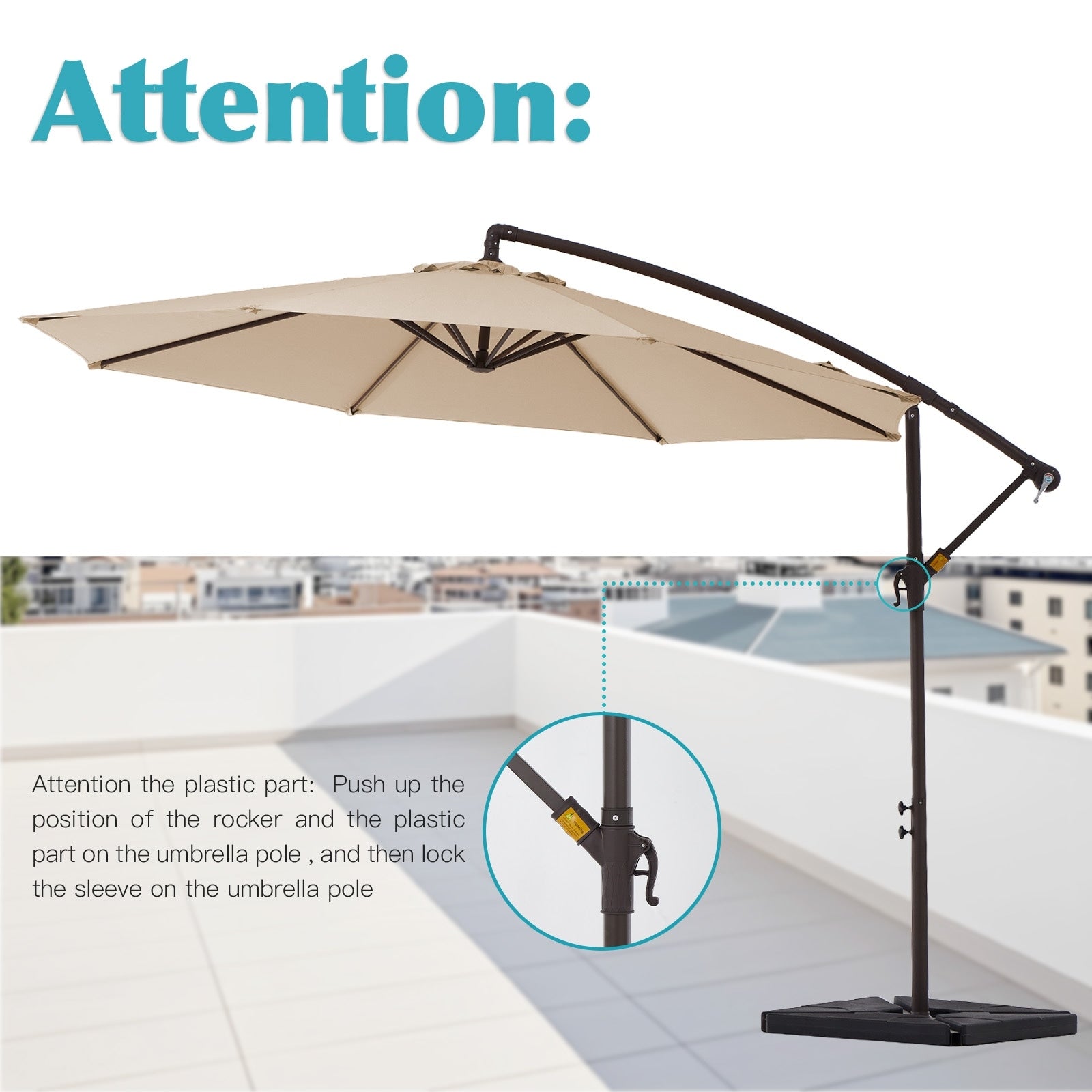 Parasol déporté à manivelle en acier de 10 pieds avec base lestée