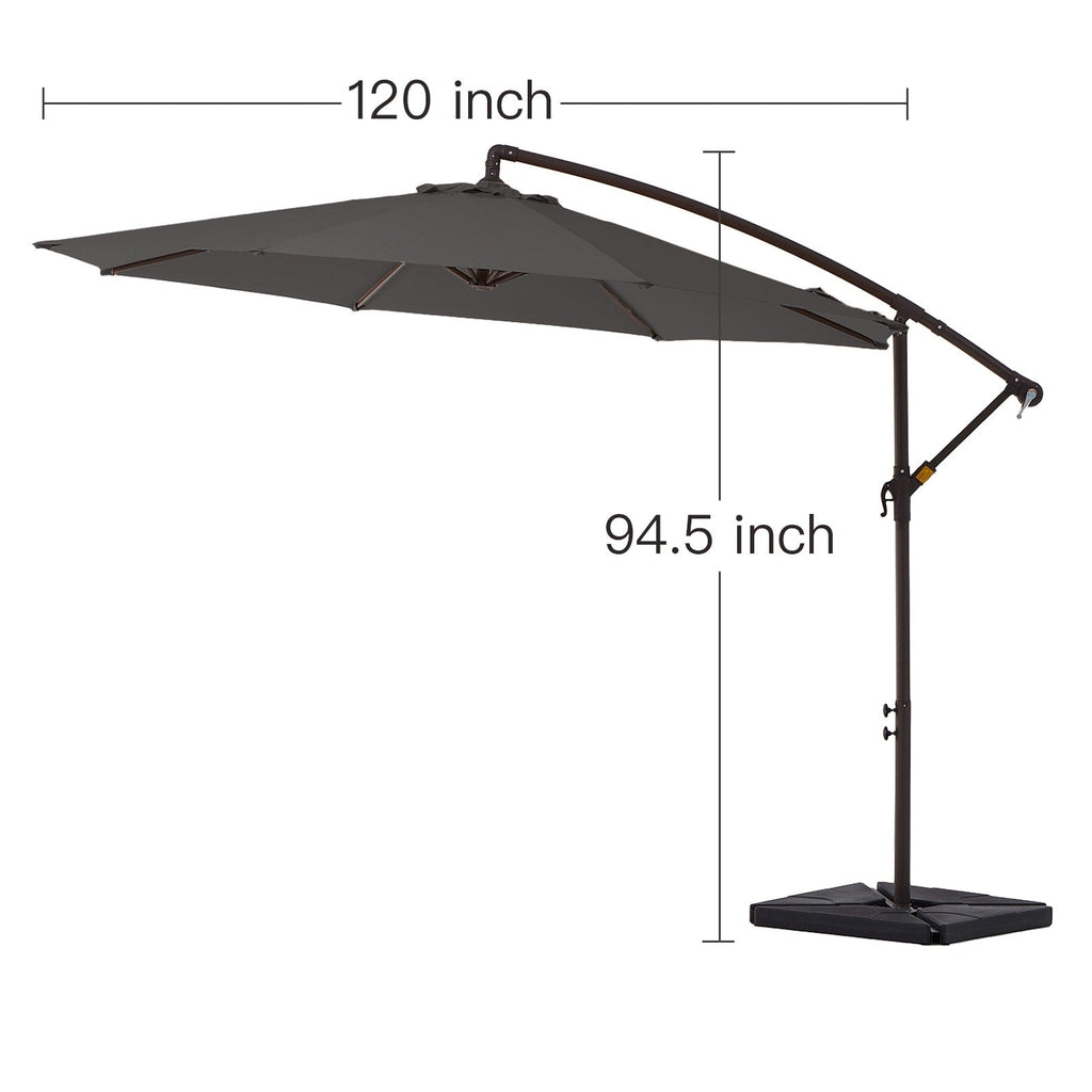 Parasol déporté à manivelle en acier de 10 pieds avec base lestée
