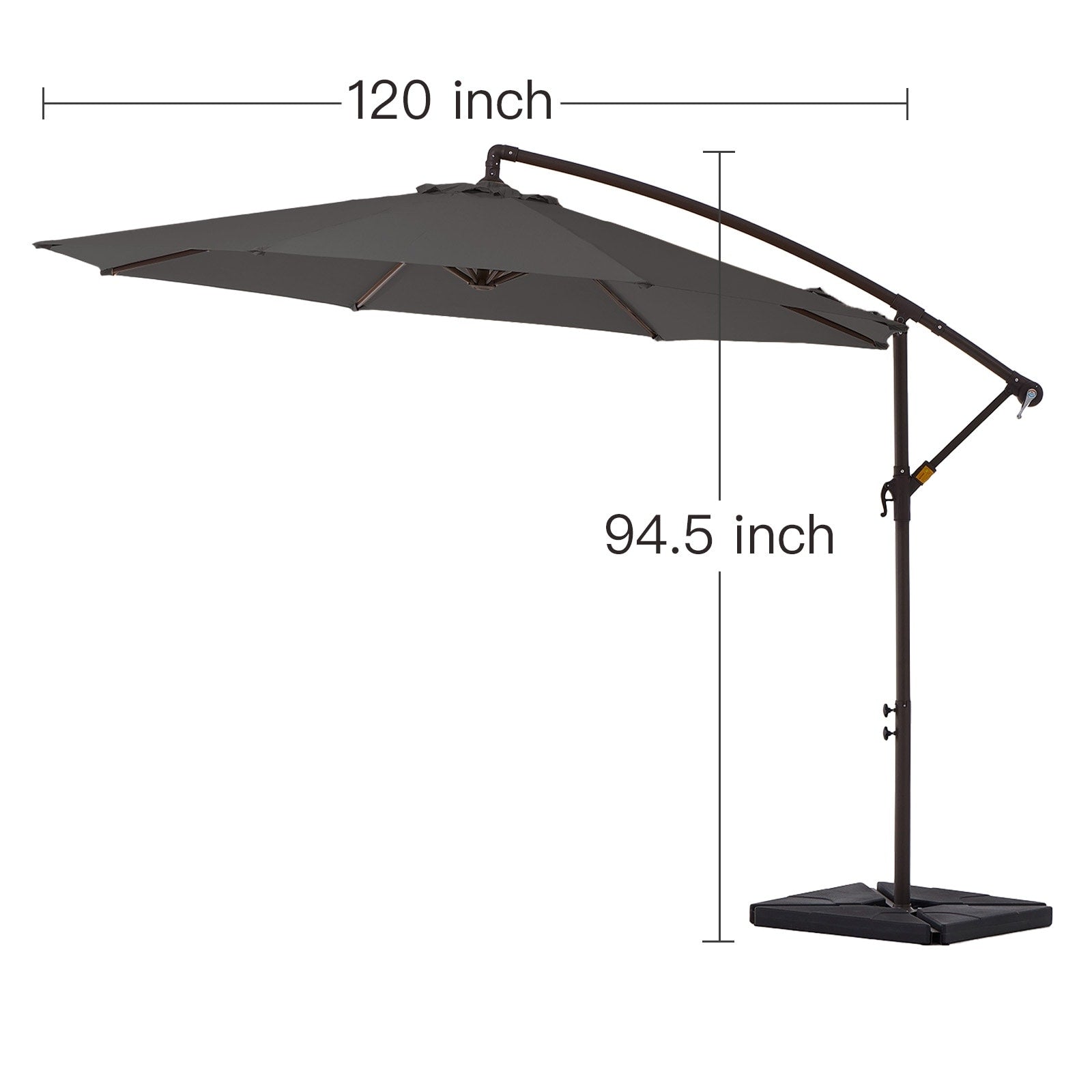 Parasol déporté à manivelle en acier de 10 pieds avec base lestée