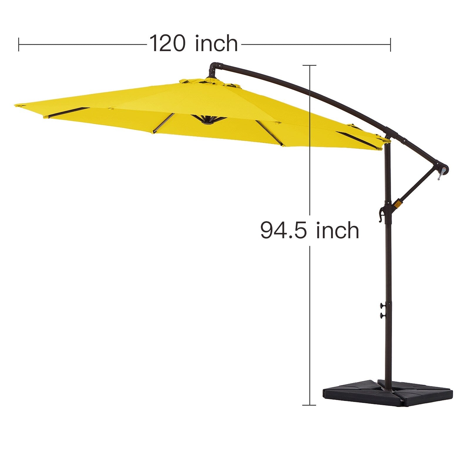 Parasol déporté à manivelle en acier de 10 pieds avec base lestée