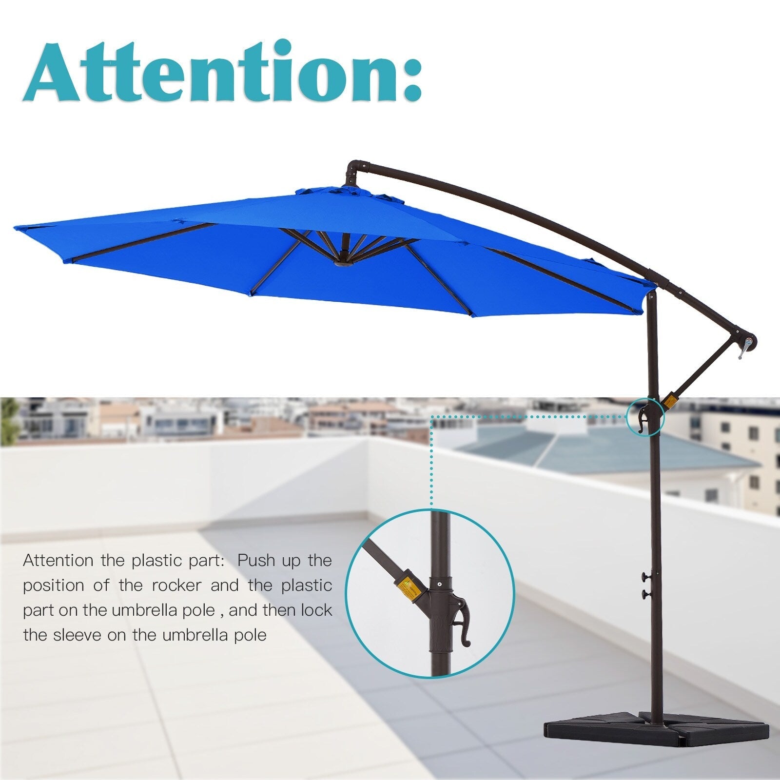 Parasol déporté à manivelle en acier de 10 pieds avec base lestée