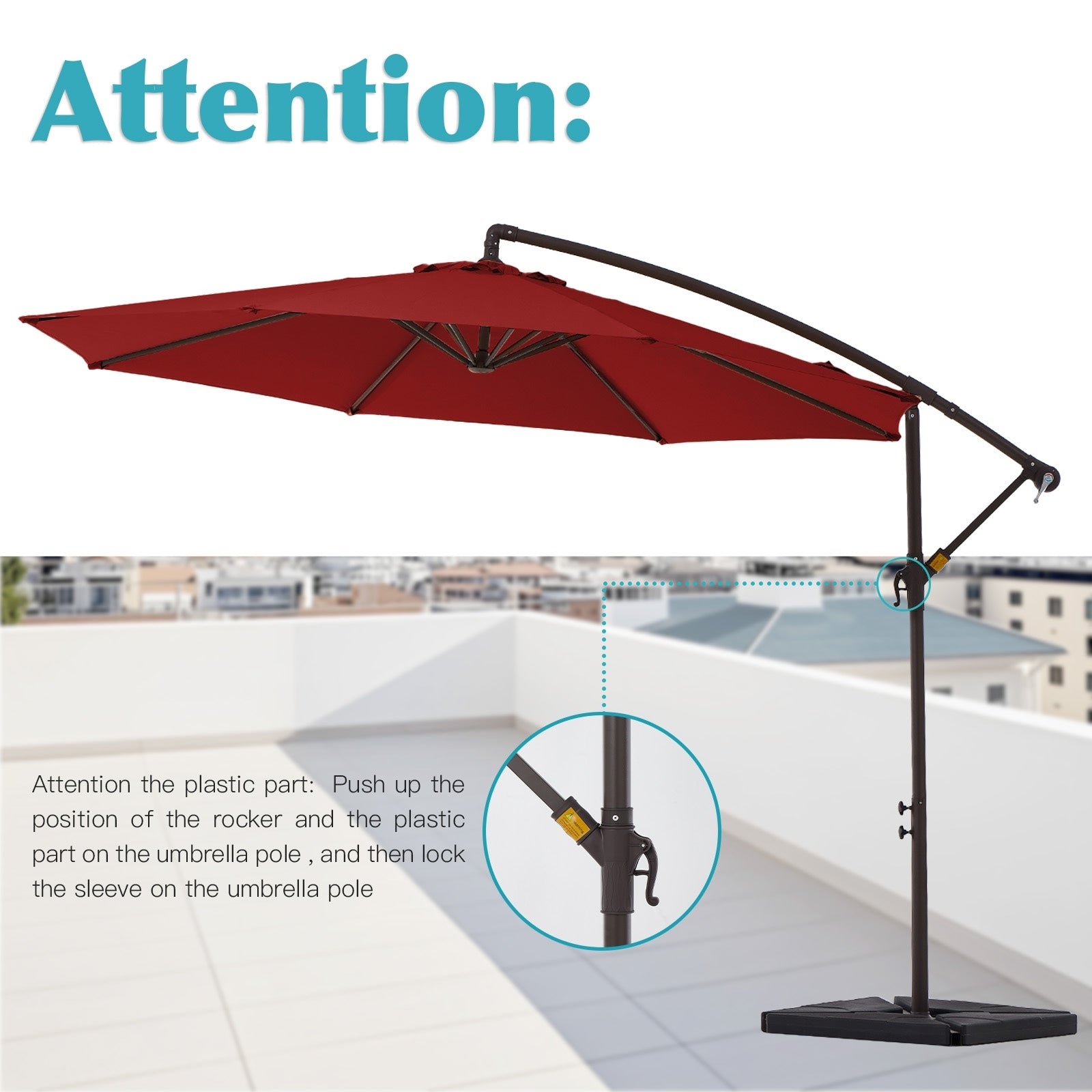 Parasol déporté à manivelle en acier de 10 pieds avec base lestée