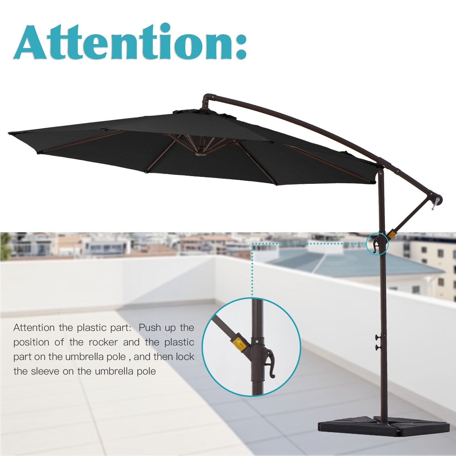 Parasol déporté à manivelle en acier de 10 pieds avec base lestée