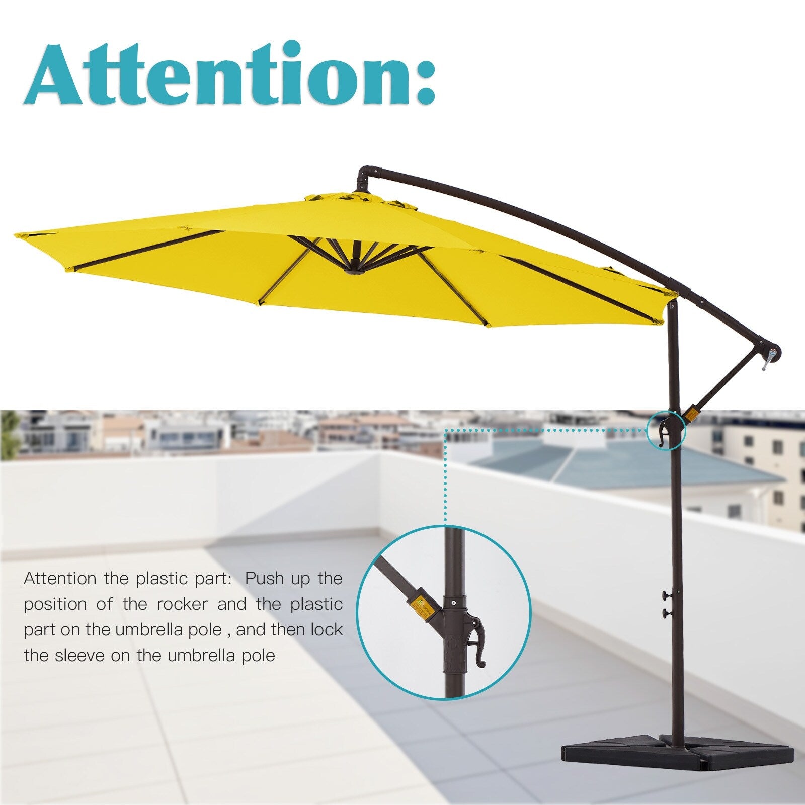 Parasol déporté à manivelle en acier de 10 pieds avec base lestée