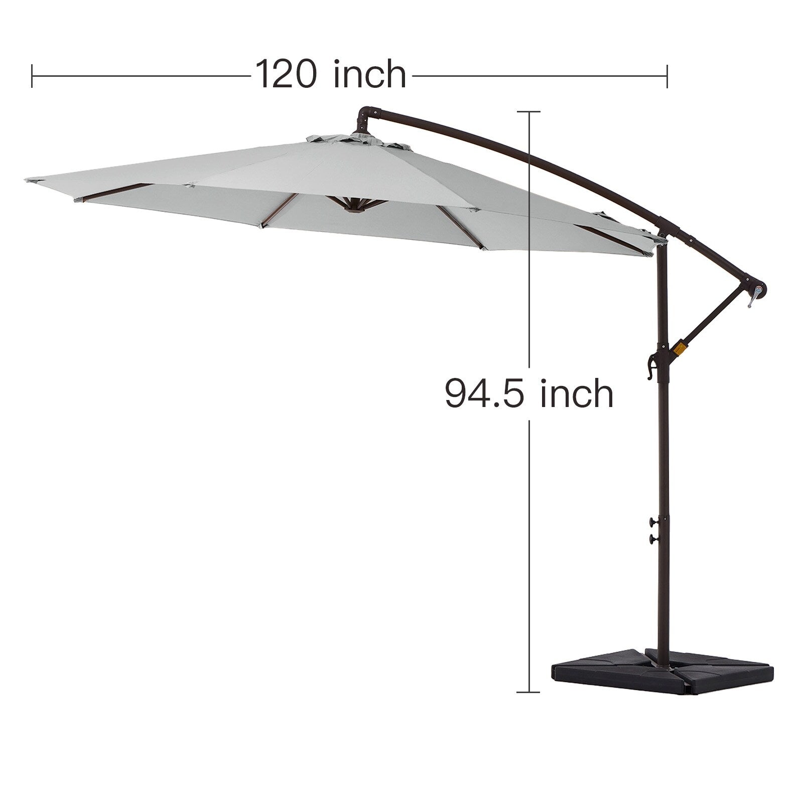 Parasol déporté à manivelle en acier de 10 pieds avec base lestée