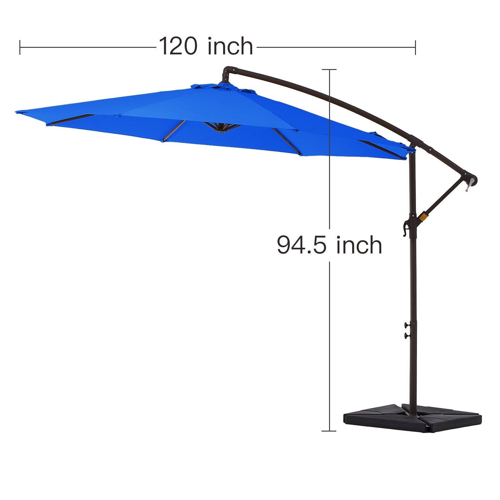 Parasol déporté à manivelle en acier de 10 pieds avec base lestée
