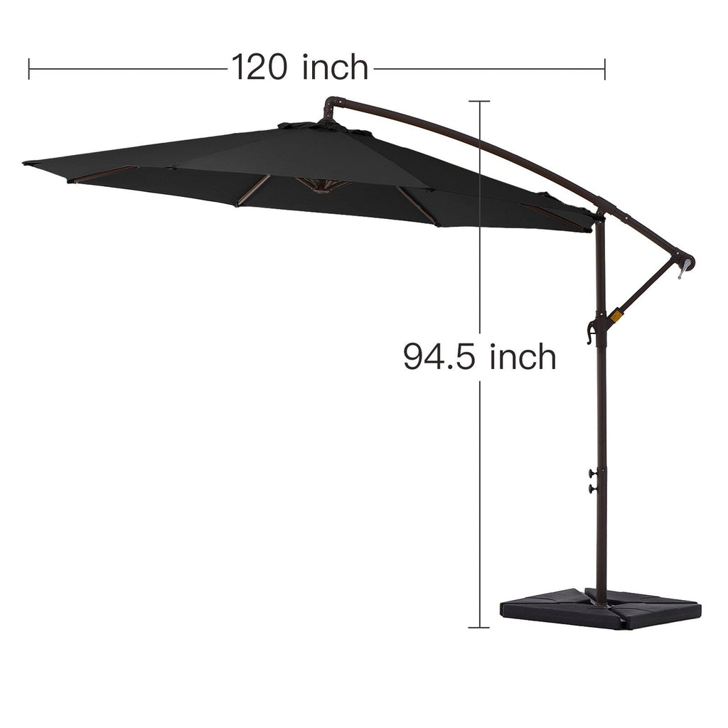 Parasol déporté à manivelle en acier de 10 pieds avec base lestée