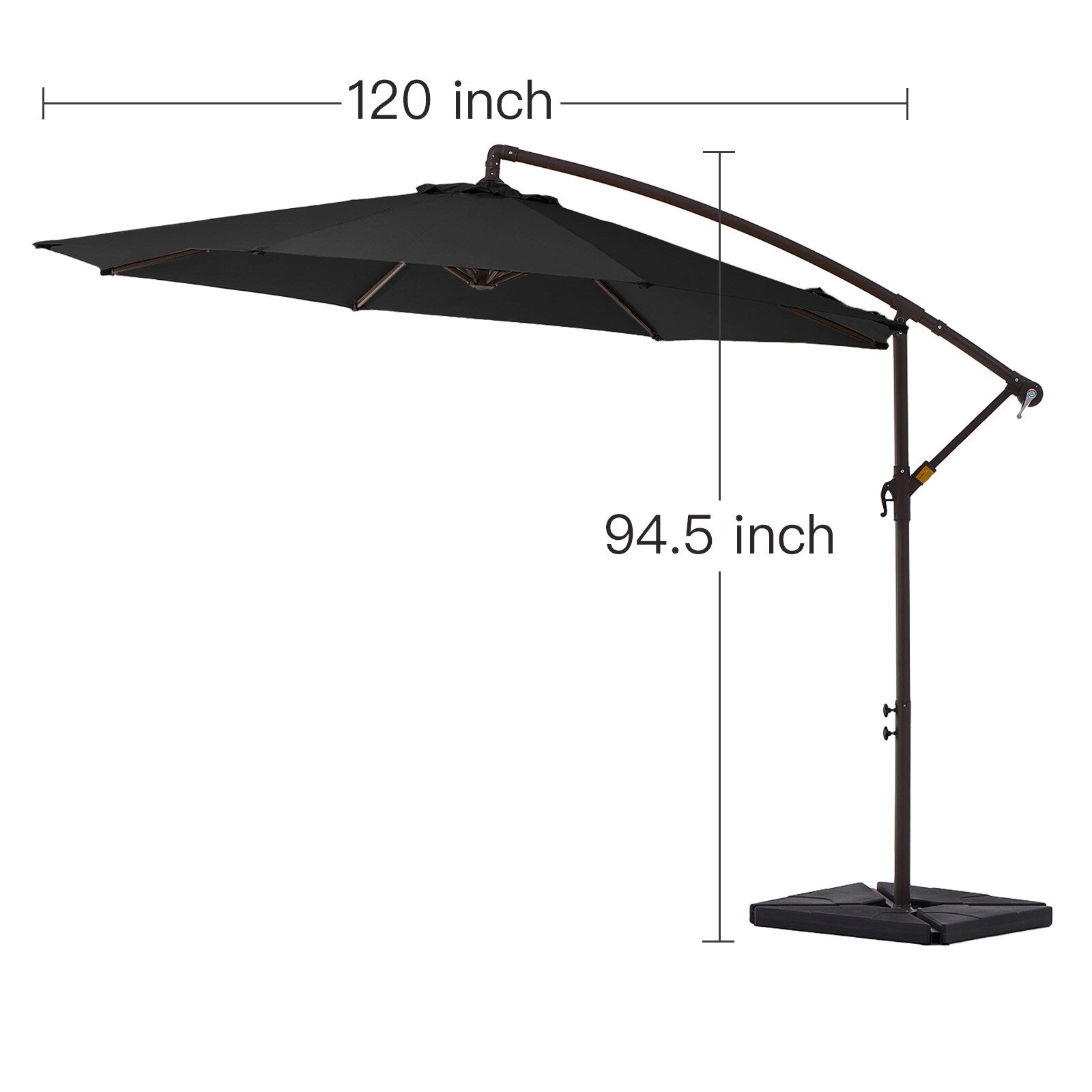 Parasol déporté à manivelle en acier de 10 pieds avec base lestée