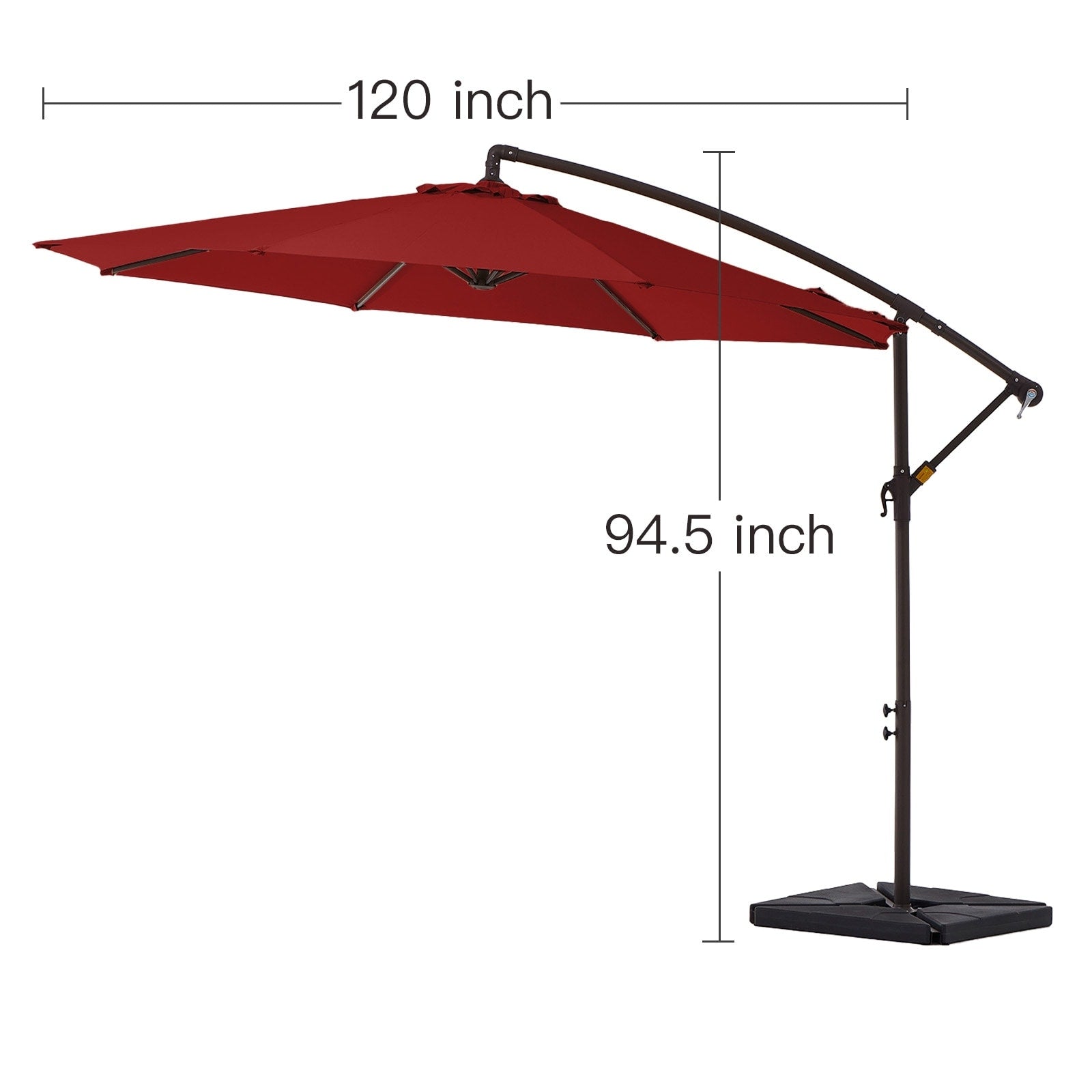 Parasol déporté à manivelle en acier de 10 pieds avec base lestée