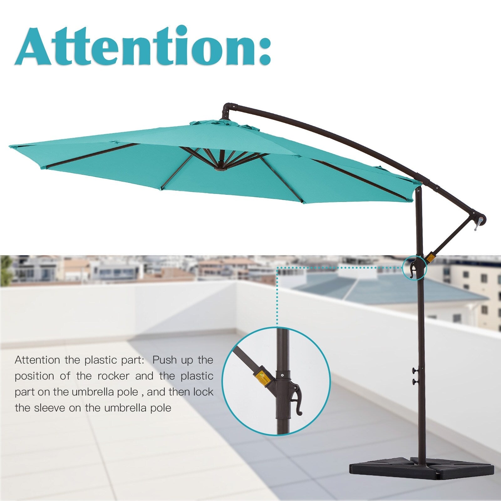Parasol déporté à manivelle en acier de 10 pieds avec base lestée