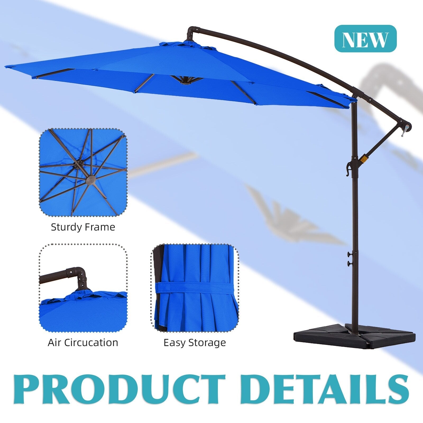 Parasol déporté à manivelle en acier de 10 pieds avec base lestée