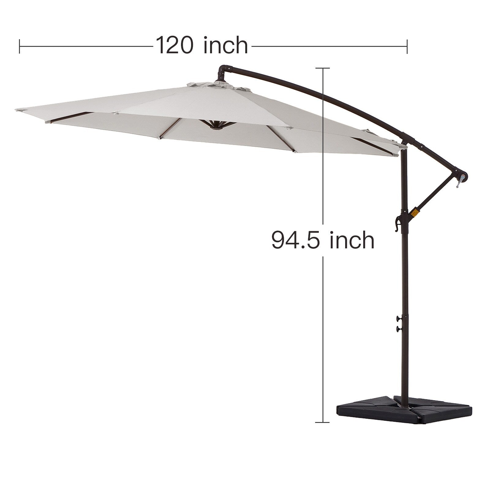 Parasol déporté à manivelle en acier de 10 pieds avec base lestée