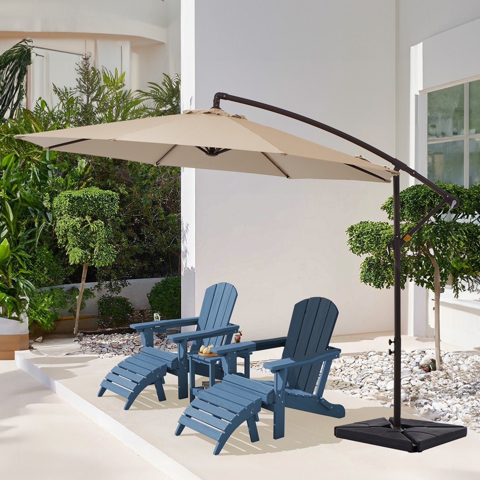 Parasol déporté à manivelle en acier de 10 pieds avec base lestée